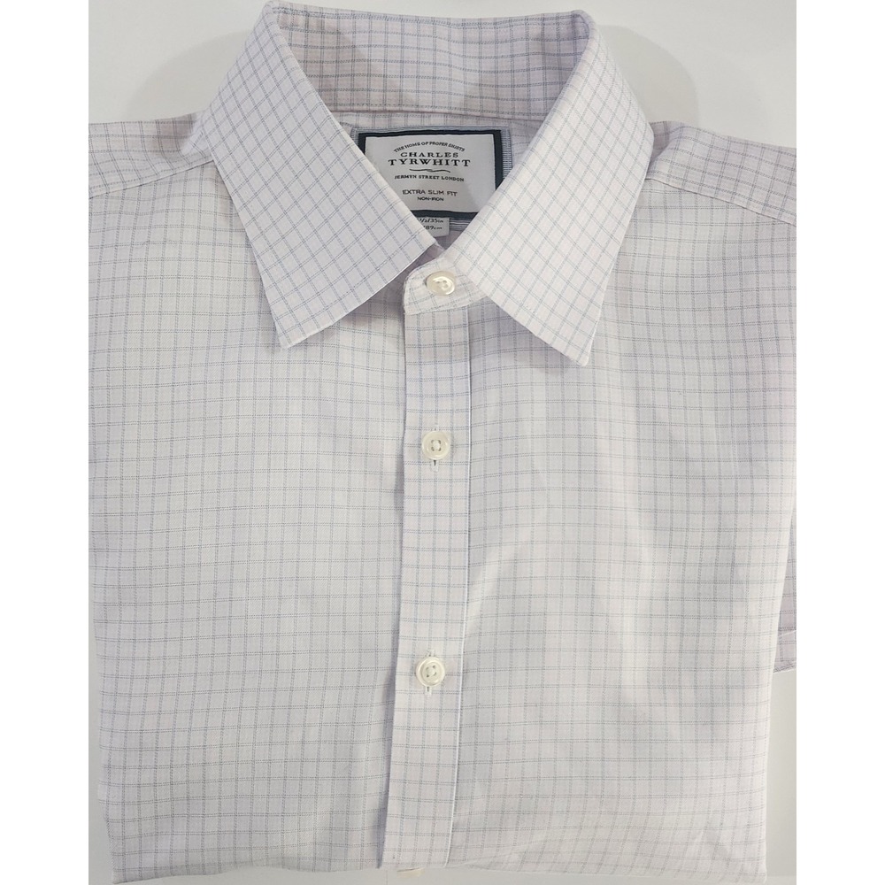 Charles Tyrwhitt Mens Pink Check Non-Iron Extra Slim Fit Dress Shirt Size 16.5